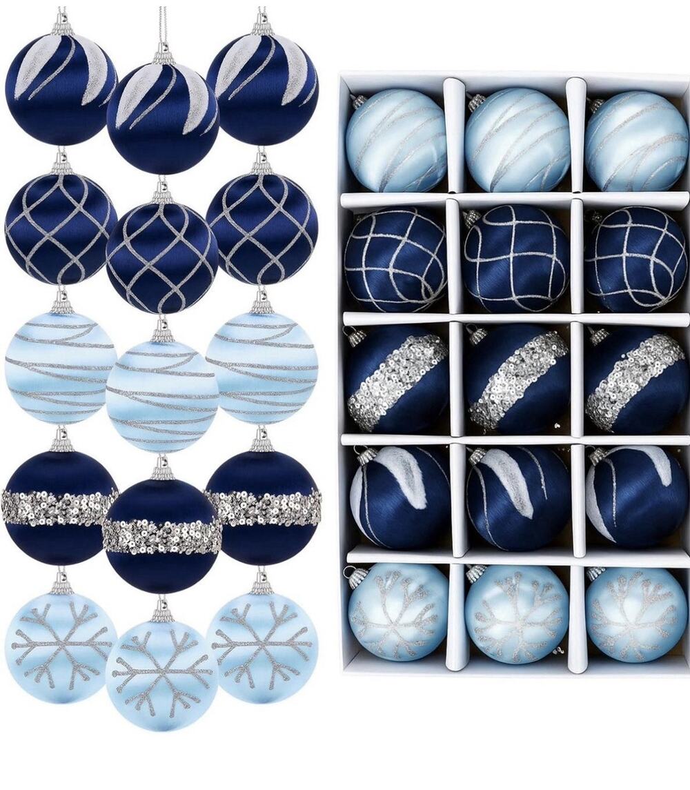 15 Pcs 2.4 Inch Christmas SatinNavy Blue Ornaments Luxury Silk Shatterproof New
